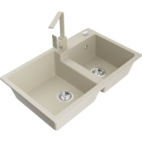 Mexen Tomas 2-Becken-Granitspüle mit Mischbatterie Rita, Beige - 6516-69-670300-69