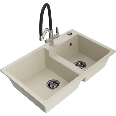 Mexen Tomas lavello in granito a 2 vasche con miscelatore Duo, beige - 6516-69-671701-07-B