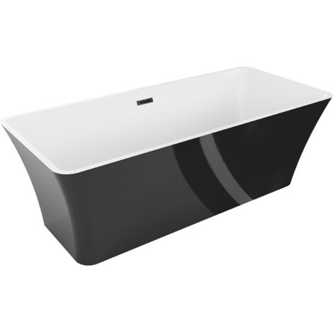 Mexen Tonia vasca da bagno autoportante 170 x 75 cm, bianca/nera, troppo pieno nero - 52171707575-70