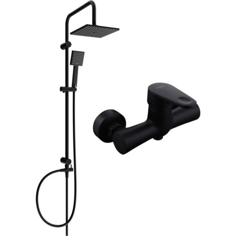 Mexen Tord conjunto de ducha sobre pared con alcachofa y grifo de ducha Kama, negro - 72540200-70