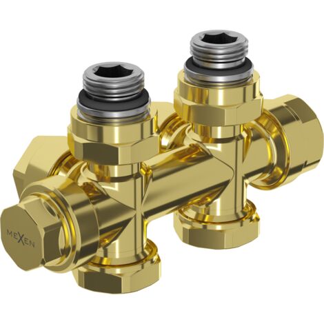 Mexen Uni-Term v谩lvula de radiador angular/recta, Duplex, DN50, dorada - W908-000-50