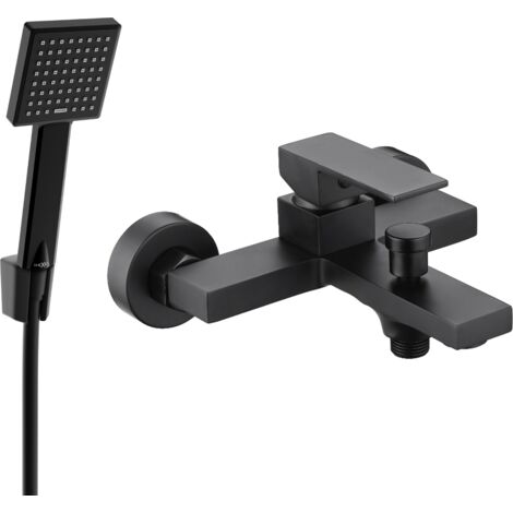 Mexen Uno R45 miscelatore per vasca con set doccia, nero - 7143R45-70