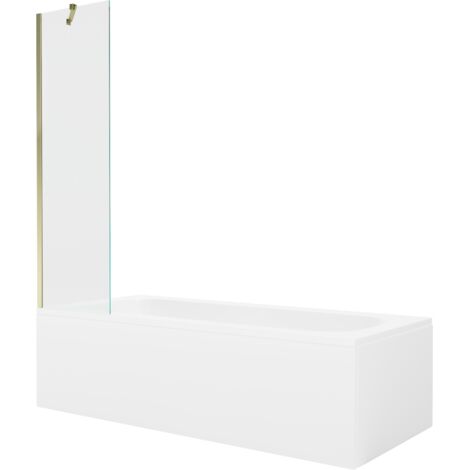 Mexen Vega ba帽era rectangular 150 x 70 cm con fald贸n y mampara de 1 hoja 50 cm, transparente, dorado - 550115070X9505000050