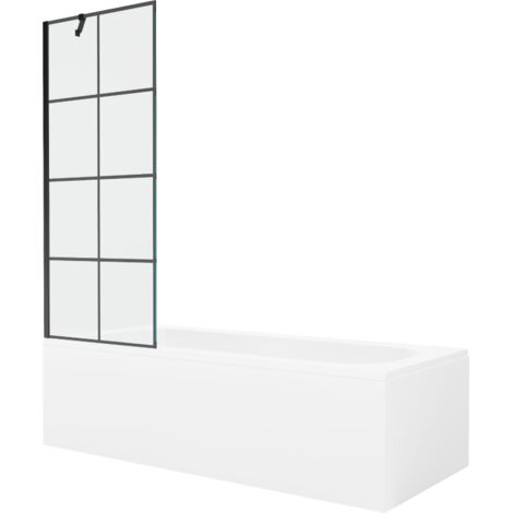 Mexen Vega ba帽era rectangular 150 x 70 cm con revestimiento y mampara de 1 hoja de 70 cm, dise帽o negro - 550115070X9507007077