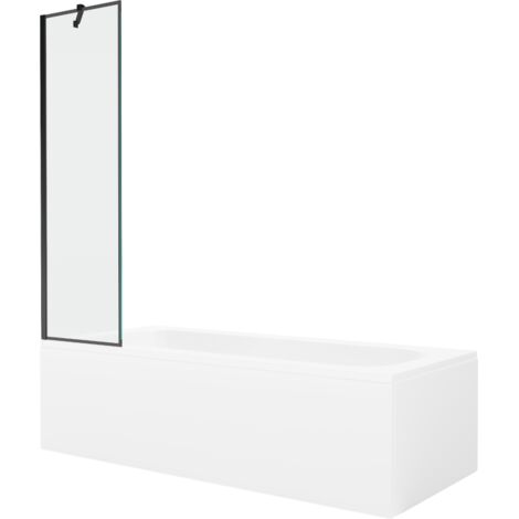 Mexen Vega ba帽era rectangular 170 x 70 cm con panel y mampara de 1 hoja de 50 cm, patr贸n negro - 550117070X9505007070