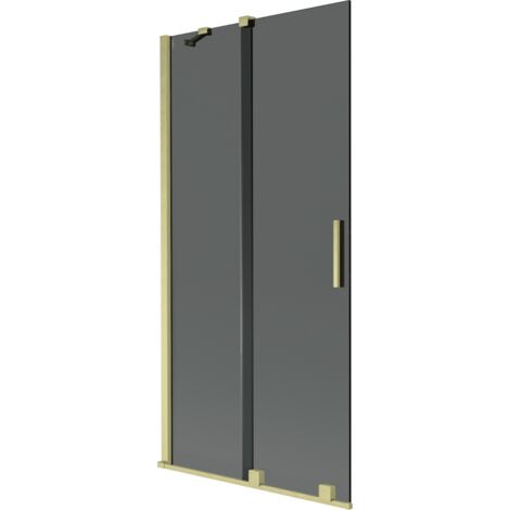 Mexen Velar Badewannen-Abtrennung 2-flügelig, verschiebbar 95 x 150 cm, Grafit, gebürstet Gold - 896-095-000-41-55