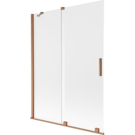 Mexen Velar Badewannenabtrennung 2-flügelig verschiebbar 130 x 150 cm, Frost, gebürstetes Kupfer - 896-130-000-31-65