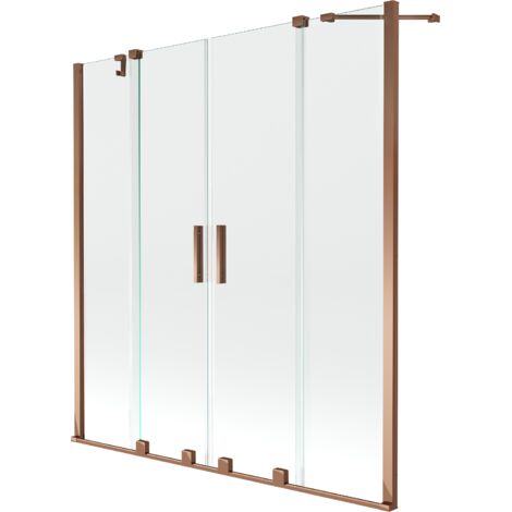 Mexen Velar Duo biombo de ba帽era 2 hojas correderas 140 x 150 cm, transparente, oro rosa - 896-140-000-02-60