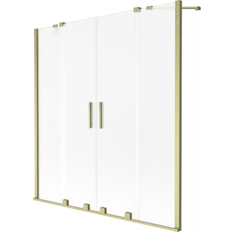 Mexen Velar Duo mampara de ba帽era 2 hojas correderas 150 x 150 cm, escarchado, dorado cepillado - 896-150-000-32-55