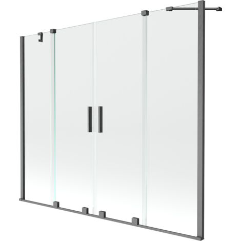 Mexen Velar Duo mampara de ba帽o de 2 hojas correderas 190 x 150 cm, transparente, gris oscuro cepillado - 896-190-000-02-66