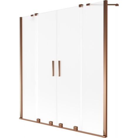Mexen Velar Duo mampara para ba帽era de 2 hojas correderas 140 x 150 cm, escarchado, oro rosa - 896-140-000-32-60