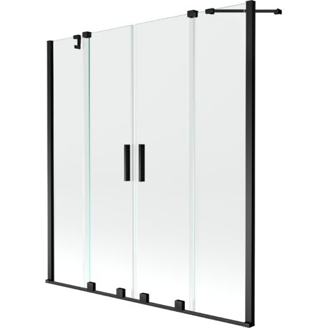 Mexen Velar Duo paratia per vasca da bagno a 2 ante scorrevoli 160 x 150 cm, trasparente, nero - 896-160-000-02-70