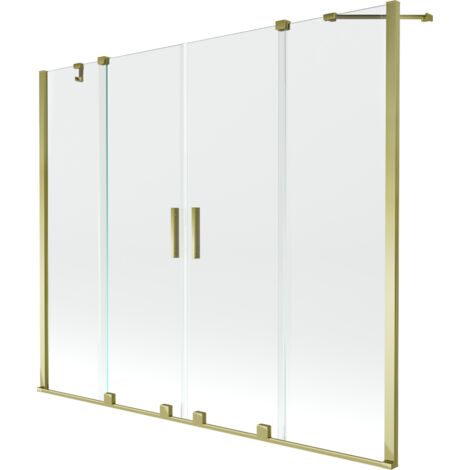 Mexen Velar Duo paratia vasca da bagno a 2 ante scorrevole 190 x 150 cm, trasparente, dorato - 896-190-000-02-50