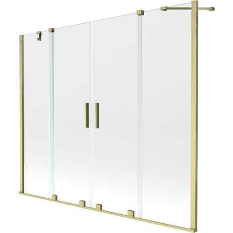 Mexen Velar Duo paravent de baignoire 2 volets coulissants 190 x 150 cm, transparent, or brossé - 896-190-000-02-55