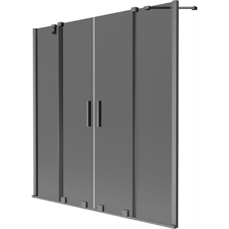 Mexen Velar Duo paravento da vasca a 2 ante scorrevoli 160 x 150 cm, grafite, gun gray spazzolato - 896-160-000-42-66