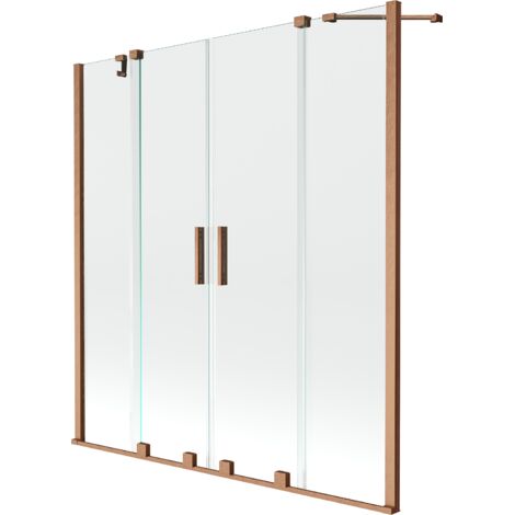 Mexen Velar Duo paravento per vasca da bagno a 2 ante scorrevoli 150 x 150 cm, trasparente, rame spazzolato - 896-150-000-02-65