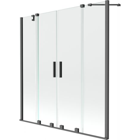 Mexen Velar Duo paravento per vasca da bagno scorrevole a 2 ante 150 x 150 cm, trasparente, gun metal - 896-150-000-02-95