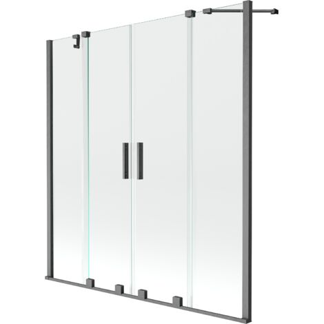 Mexen Velar Duo paravento vasca da bagno a 2 pannelli scorrevoli 140 x 150 cm, trasparente, grigio canna di fucile spazzolato