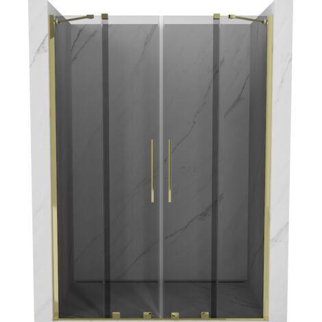 Mexen Velar Duo puertas de ducha correderas 160 cm, grafito, dorado - 871-160-000-42-50
