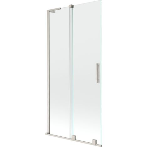 Mexen Velar L Badewannen-Abtrennung 2-flügelig verschiebbar 90 x 150 cm, transparent, gebürstetes Nickel - 896-090-003-01-97