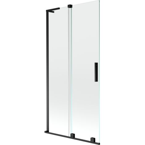 Mexen Velar L Badewannen-Faltwand 2-teilig verschiebbar 95 x 150 cm, transparent, schwarz - 896-095-003-01-70