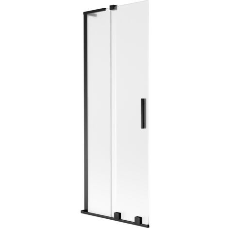 Mexen Velar L Badewannenabtrennung 2-flügelig verschiebbar 75 x 150 cm, Milchglas, Schwarz - 896-075-003-31-70