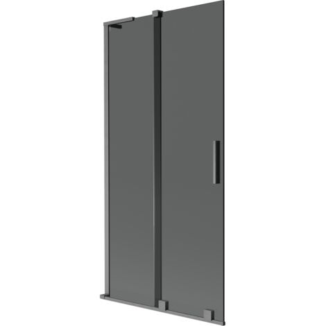 Mexen Velar L Badewannenfaltwand 2-teilig verschiebbar 90 x 150 cm, graphit, gebürstetes Gun Gray - 896-090-003-41-66