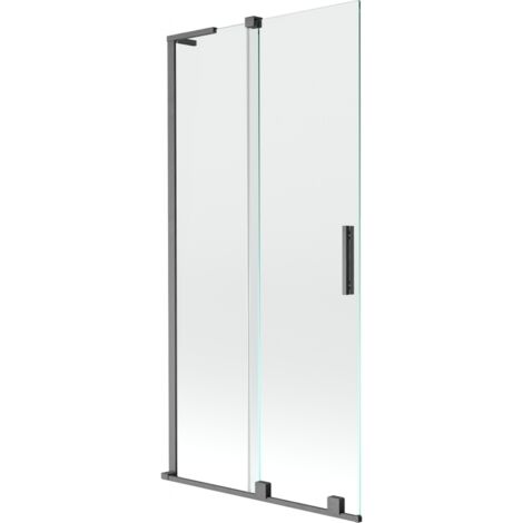 Mexen Velar L Badewannenwand 2-flügelig verschiebbar 90 x 150 cm, transparent, gebürstet gun gray - 896-090-003-01-66