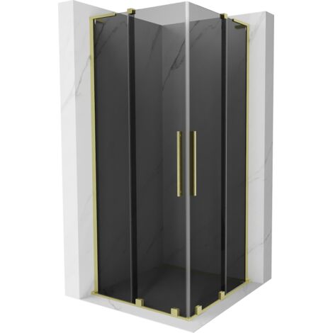 Mexen Velar L Duo Duschkabine Schiebetür 90 x 90 cm, Graphit, gebürstetes Gold - 871-090-090-02-43-55