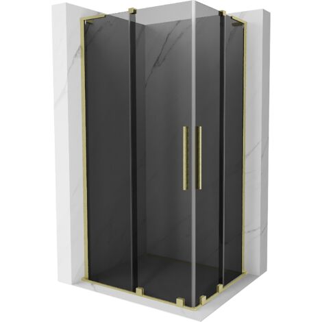 Mexen Velar L Duo Duschkabine verschiebbar 90 x 80 cm, graphit, gebürstetes Gold - 871-090-080-02-43