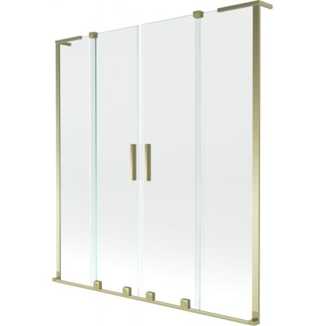 Mexen Velar L Duo mampara de ba帽era de 2 hojas corredera 150 x 150 cm, transparente, dorado - 896-150-003-02-50