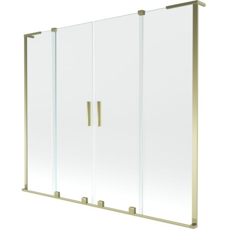Mexen Velar L Duo mampara de ba帽era de 2 hojas correderas 200 x 150 cm, transparente, dorado - 896-200-003-02-50