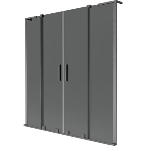Mexen Velar L Duo mampara de ba帽era de 2 paneles correderos 140 x 150 cm, grafito, gris gun cepillado - 896-140-003-42-66