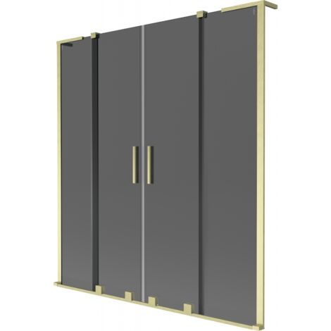 Mexen Velar L Duo mampara de ba帽o de 2 paneles corredera 160 x 150 cm, grafito, dorado cepillado - 896-160-003-42-55
