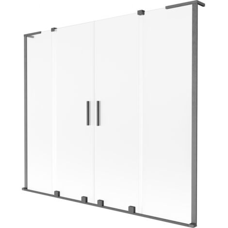 Mexen Velar L Duo paravento da vasca da bagno scorrevole a 2 ante 180 x 150 cm, smerigliato, grigio canna di fucile spazzolato -