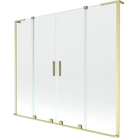 Mexen Velar L Duo paravento per vasca da bagno a 2 ante scorrevoli 180 x 150 cm, trasparente, oro spazzolato - 896-180-003-02-55