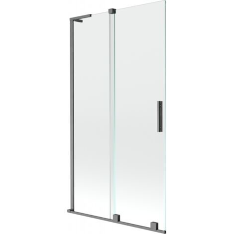 Mexen Velar L mampara de ba帽era 2 hojas correderas 100 x 150 cm, transparente, gris pistola cepillado - 896-100-003-01-66