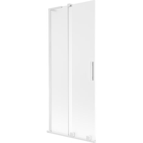 Mexen Velar L mampara de ba帽era 2 hojas correderas 85 x 150 cm, esmerilado, blanco - 896-085-003-31-20