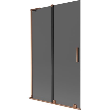 Mexen Velar L mampara de ba帽era 2-paneles corredera 110 x 150 cm, grafito, oro rosa - 896-110-003-41-60