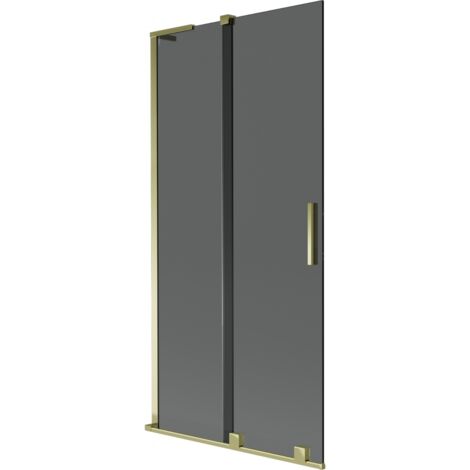 Mexen Velar L mampara de ba帽era corredera de 2 paneles 95 x 150 cm, grafito, dorado - 896-095-003-41-50
