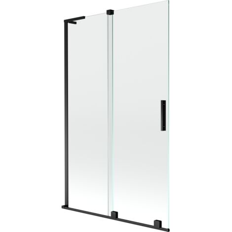 Mexen Velar L mampara de ba帽o de 2 paneles correderos 110 x 150 cm, transparente, negro - 896-110-003-01-70