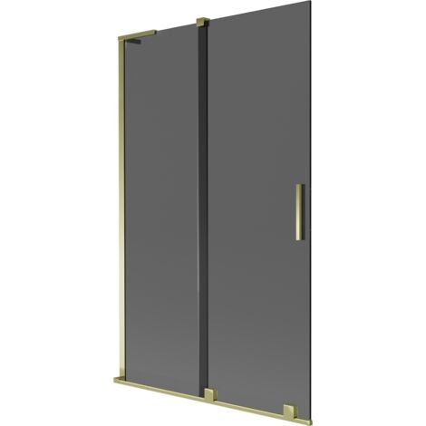 Mexen Velar L mampara de ducha corredera de 2 paneles 110 x 150 cm, grafito, dorado - 896-110-003-41-50