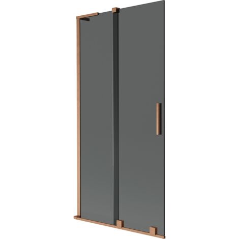 Mexen Velar L mampara de ducha de 2 hojas corredera 90 x 150 cm, grafito, cobre cepillado - 896-090-003-41-65