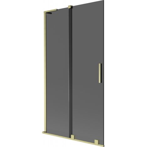 Mexen Velar L mampara de ducha de 2 paneles corredera 100 x 150 cm, grafito, dorado cepillado - 896-100-003-41-55