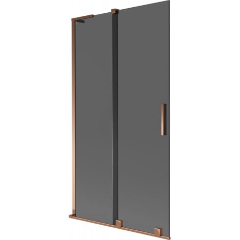 Mexen Velar L mampara de ducha de 2 paneles deslizantes 100 x 150 cm, grafito, oro rosa - 896-100-003-41-60