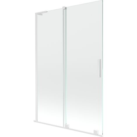 Mexen Velar L paratia per vasca da bagno 2 ante scorrevoli 120 x 150 cm, trasparente, bianco - 896-120-003-01-20