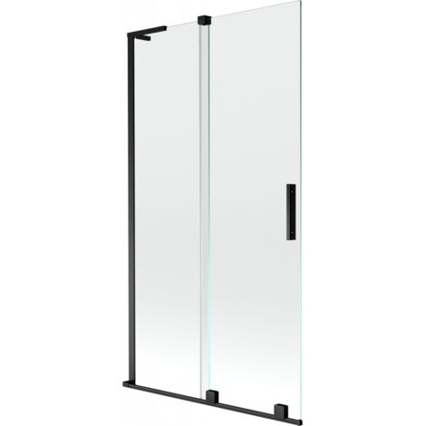 Mexen Velar L paravento per vasca da bagno a 2 ante scorrevoli 100 x 150 cm, trasparente, nero - 896-100-003-01-70