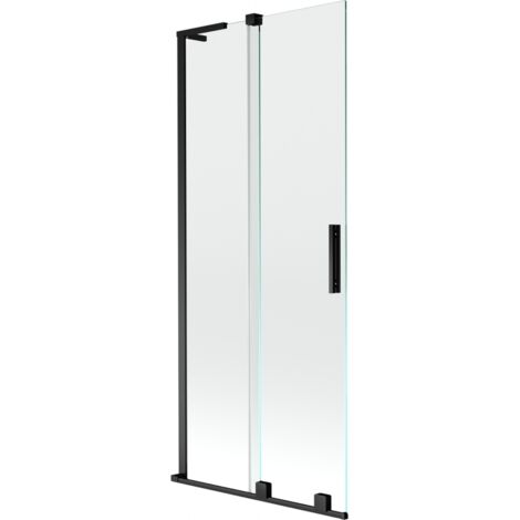 Mexen Velar L paravento per vasca da bagno a 2 ante scorrevoli 85 x 150 cm, trasparente, nero - 896-085-003-01-70