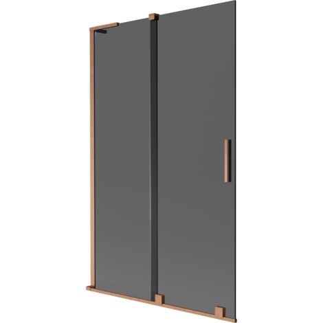 Mexen Velar L parete doccia a vasca 2 ante scorrevoli 110 x 150 cm, grafite, rame spazzolato - 896-110-003-41-65