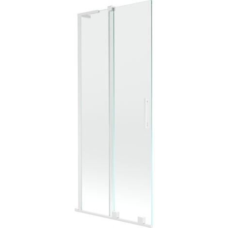 Mexen Velar L paroi de baignoire à 2 panneaux coulissants 80 x 150 cm, transparent, blanc - 896-080-003-01-20